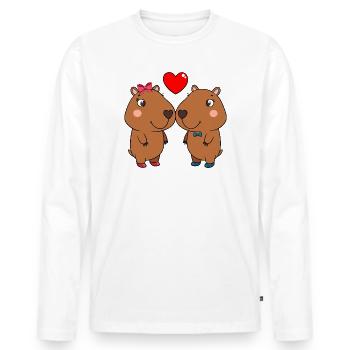 Duo of cute animals with heart - Men's Premium Organic Long Sleeve Shirt - white - Front - Nico (187cm)
