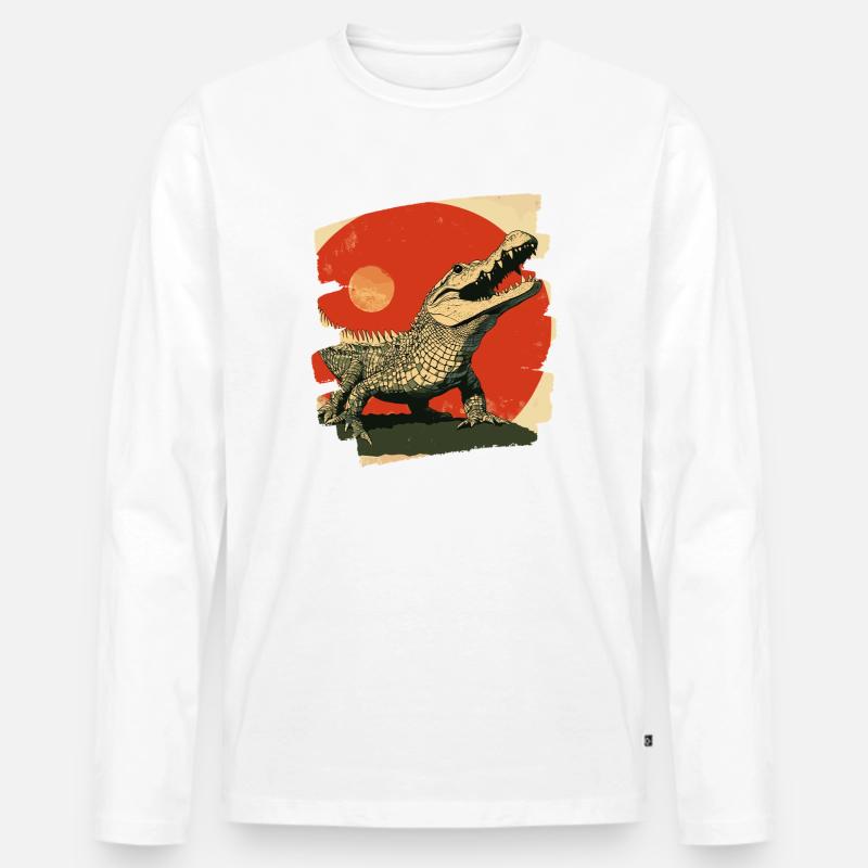 Krokodil Retro - Männer Premium Bio Langarmshirt - Weiß