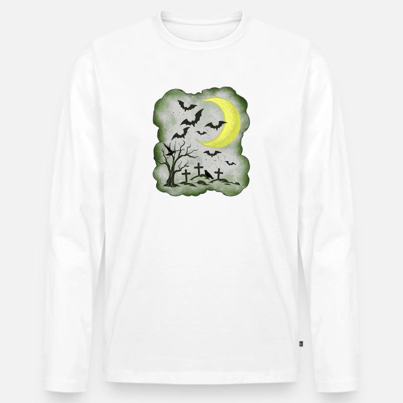 Friedhöfe, gräber, Mondsichel, verregnet - Männer Premium Bio Langarmshirt - Weiß