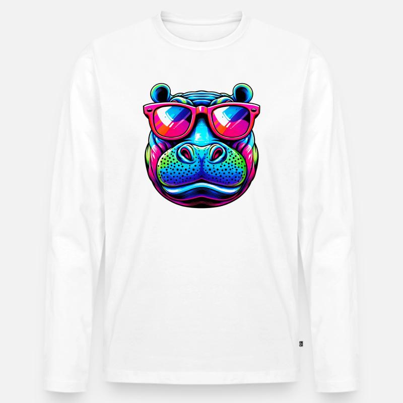 Nilpferd - Männer Premium Bio Langarmshirt - Weiß