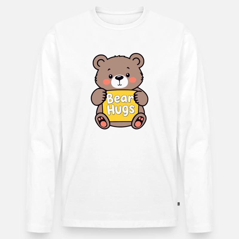 Kuschelbär mit Bear Hugs Schild - Männer Premium Bio Langarmshirt - Weiß