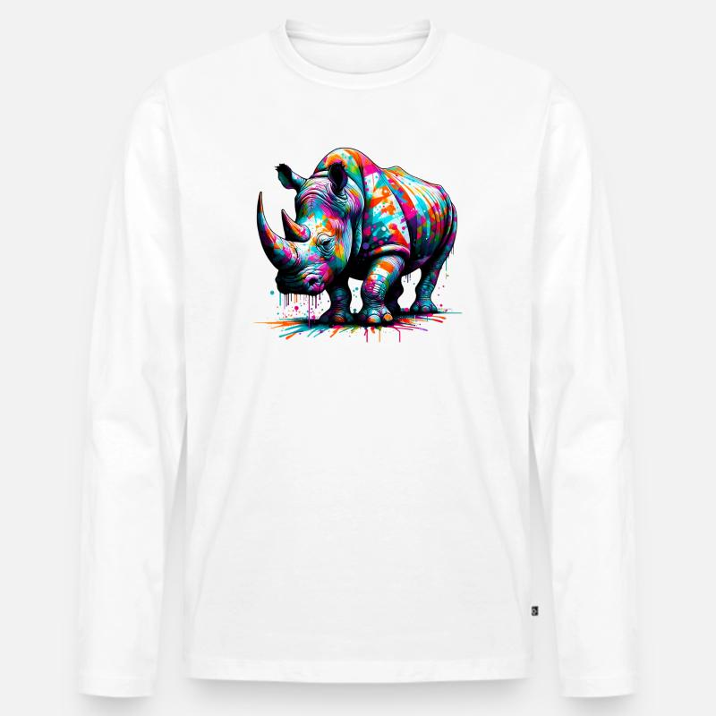 Nashorn - Männer Premium Bio Langarmshirt - Weiß