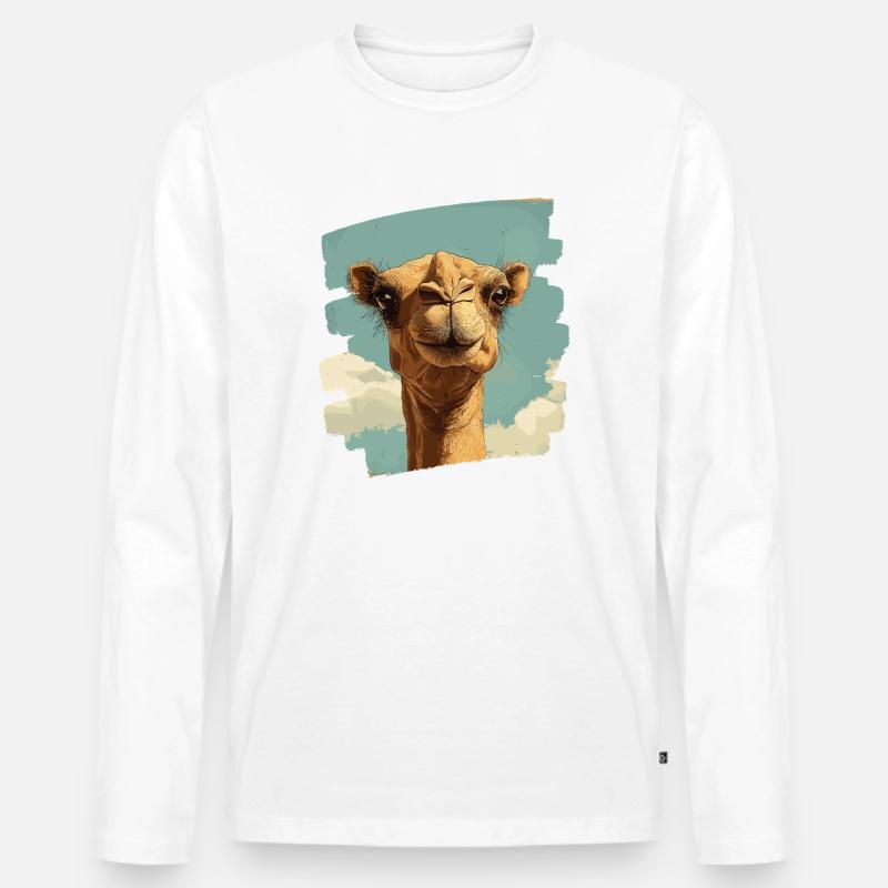 Kamel - Männer Premium Bio Langarmshirt - Weiß
