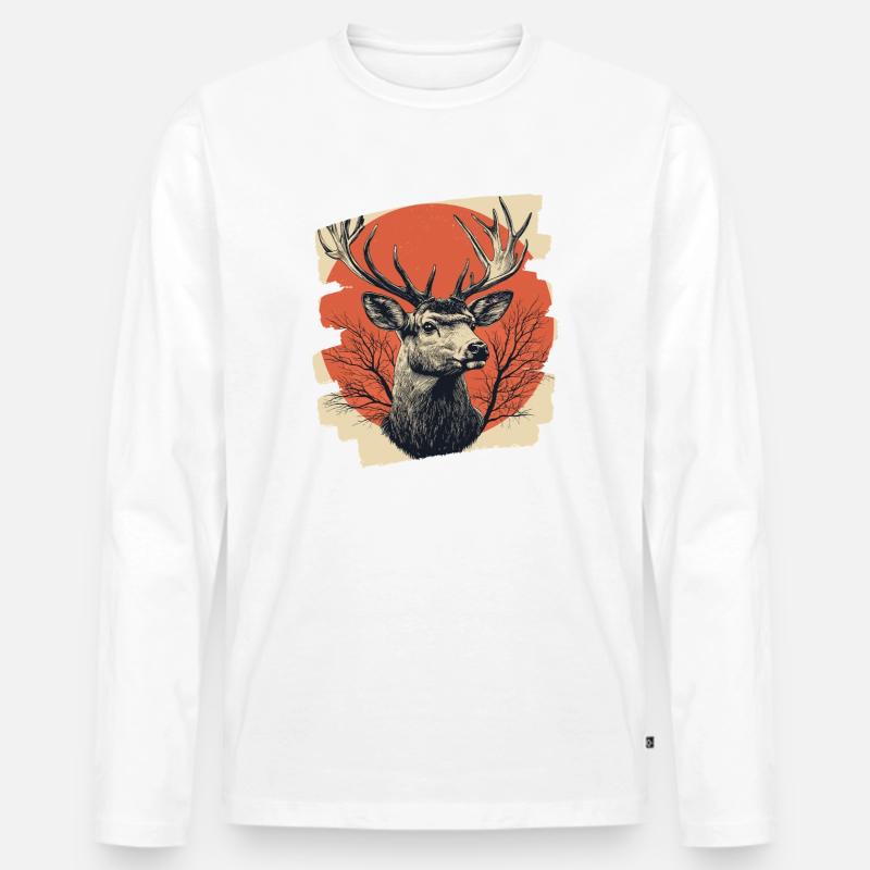 Hirsch mit Geweih - Männer Premium Bio Langarmshirt - Weiß