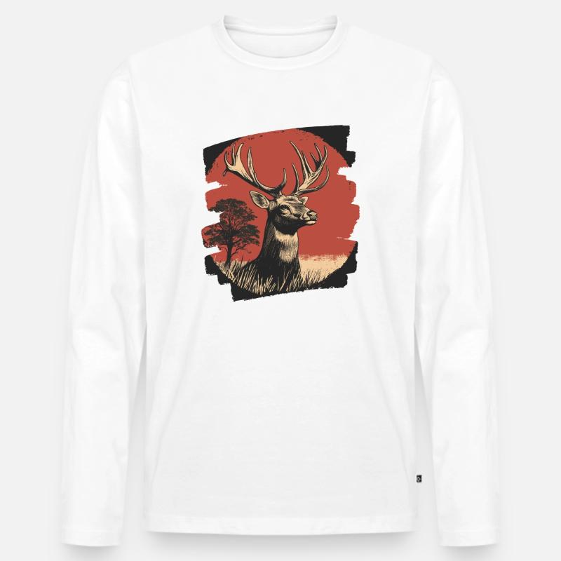 Hirsch mit Geweih - Männer Premium Bio Langarmshirt - Weiß