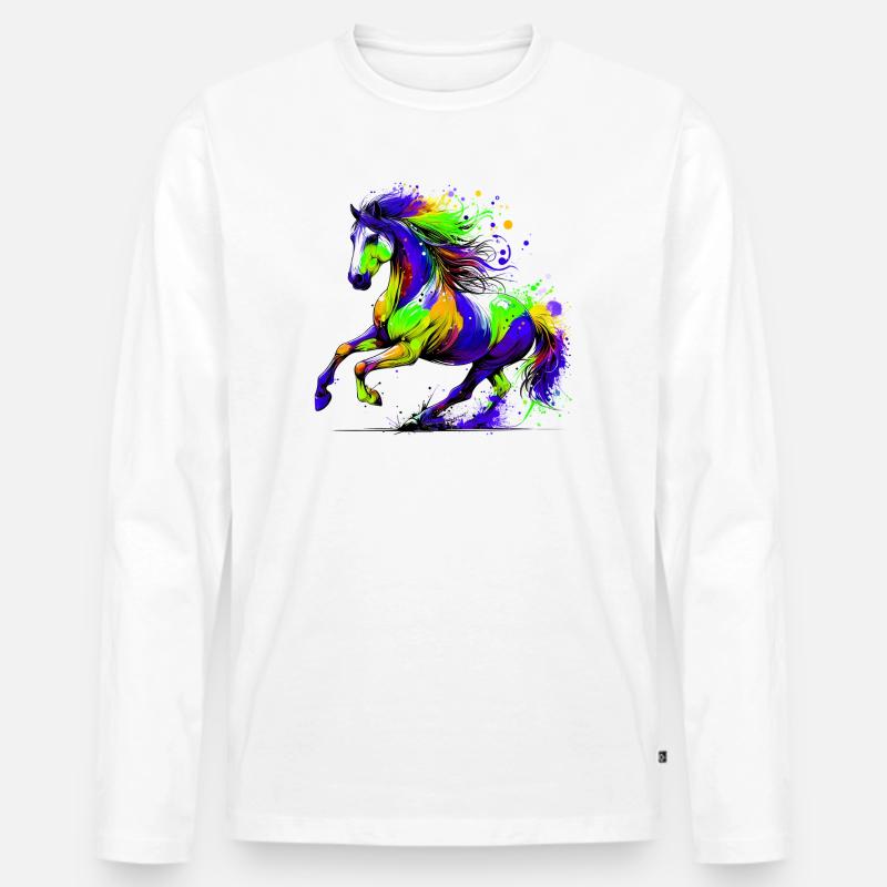 Pferd - Männer Premium Bio Langarmshirt - Weiß