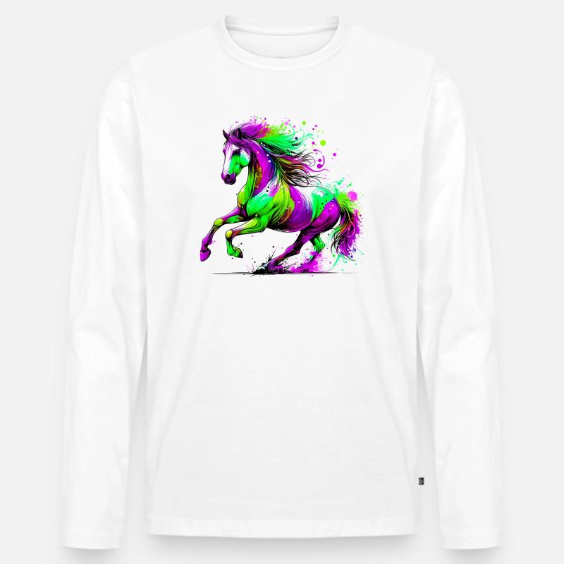 Pferd - Männer Premium Bio Langarmshirt - Weiß