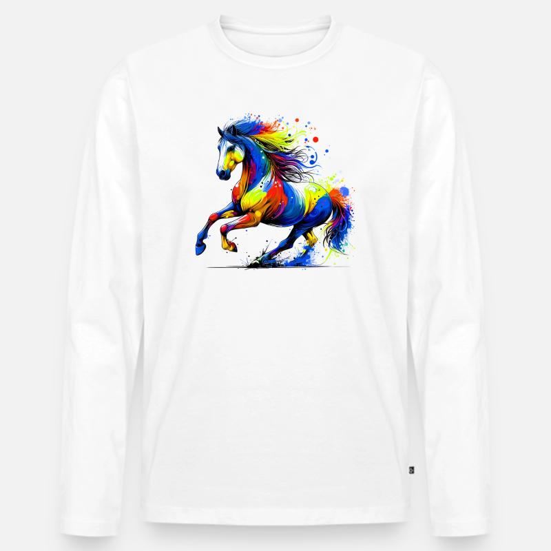 Pferd - Männer Premium Bio Langarmshirt - Weiß