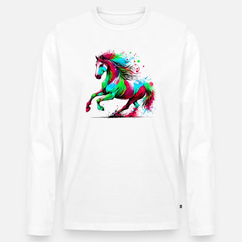 Pferd - Männer Premium Bio Langarmshirt - Weiß