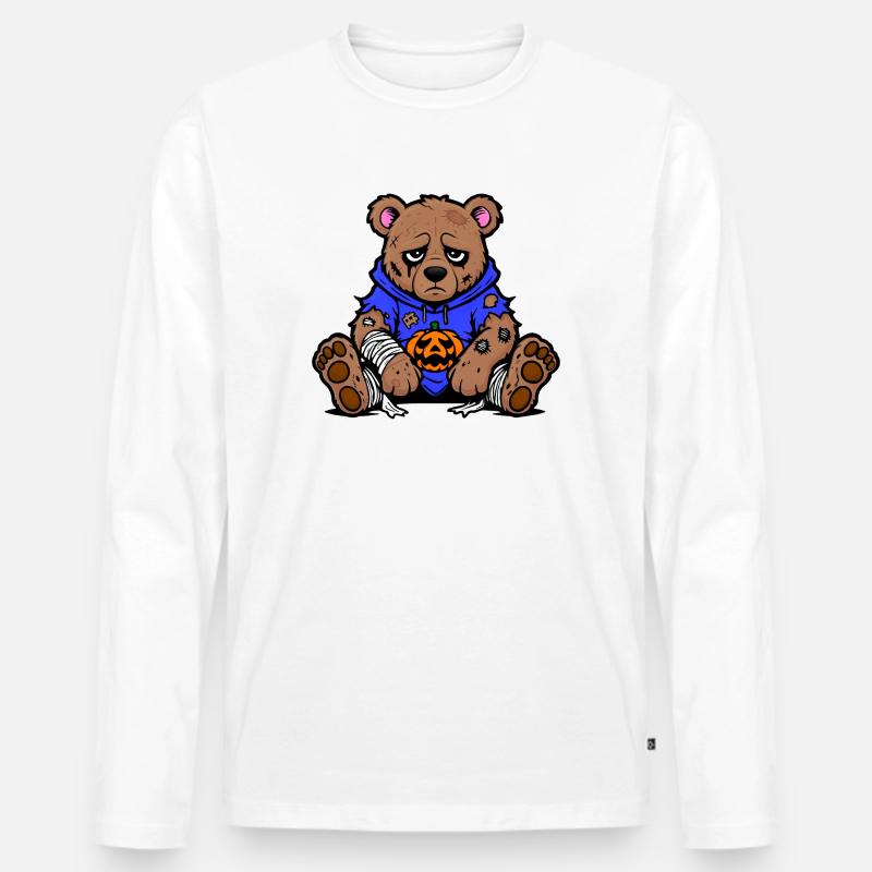 Halloween Bär - Männer Premium Bio Langarmshirt - Weiß