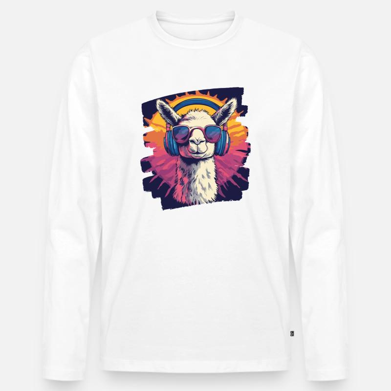 Lama Kopfhörer - Männer Premium Bio Langarmshirt - Weiß