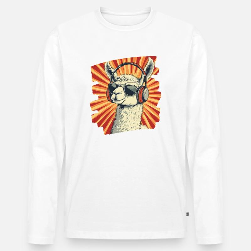 Lama Kopfhörer - Männer Premium Bio Langarmshirt - Weiß