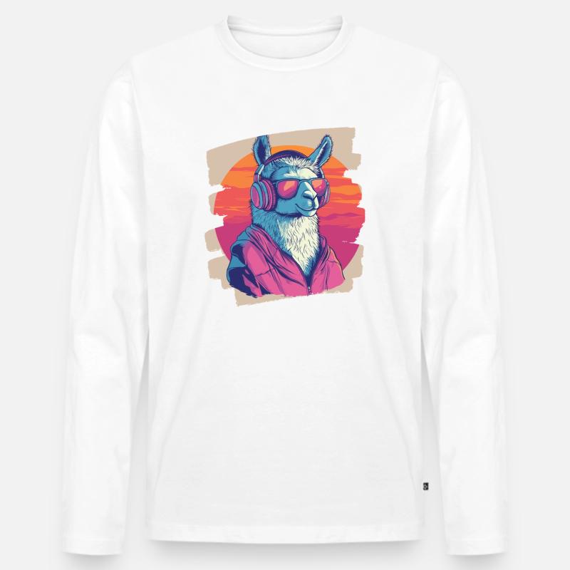 Lama Kopfhörer - Männer Premium Bio Langarmshirt - Weiß