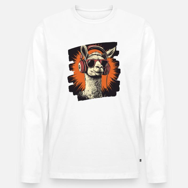 Lama Kopfhörer - Männer Premium Bio Langarmshirt - Weiß