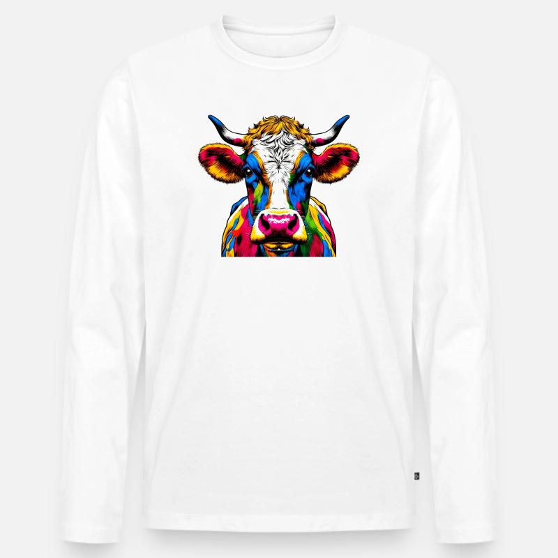 Kuh - Männer Premium Bio Langarmshirt - Weiß