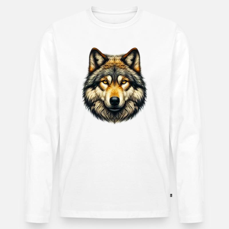 Wolf - Männer Premium Bio Langarmshirt - Weiß