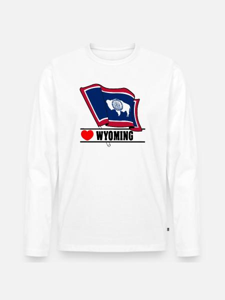Drapeau Wyoming au cœur du WYOMING - T-shirt manches longues Premium bio Homme - blanc