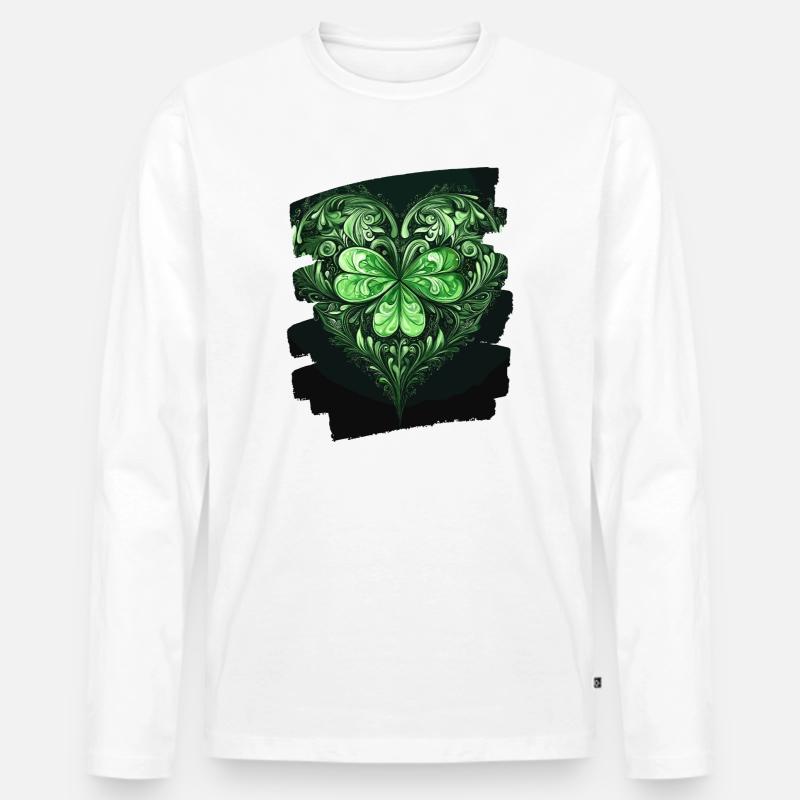 St. Patricks day Kleeblatt Herz - Männer Premium Bio Langarmshirt - Weiß