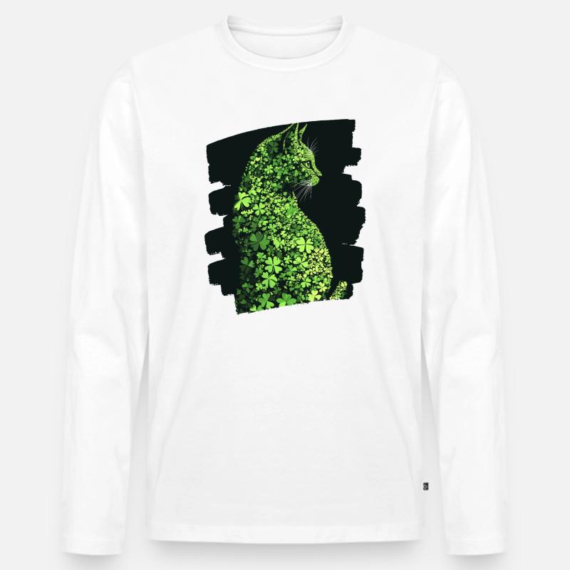 St. Patricks day Katze - Männer Premium Bio Langarmshirt - Weiß