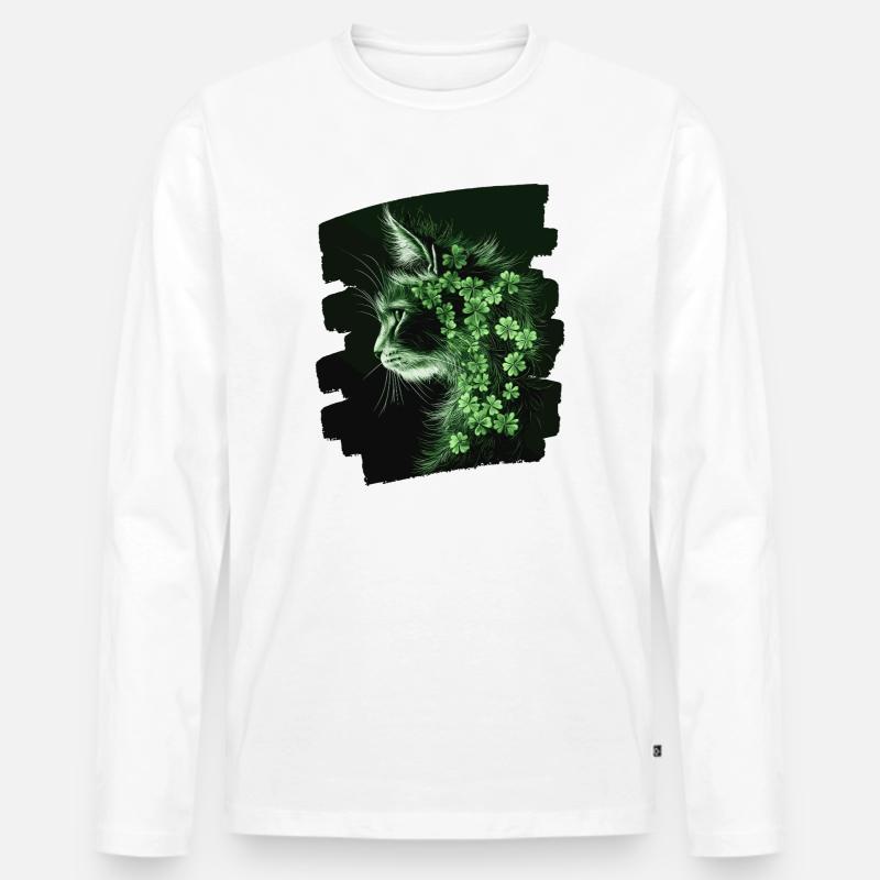 St Patricks day Katze - Männer Premium Bio Langarmshirt - Weiß