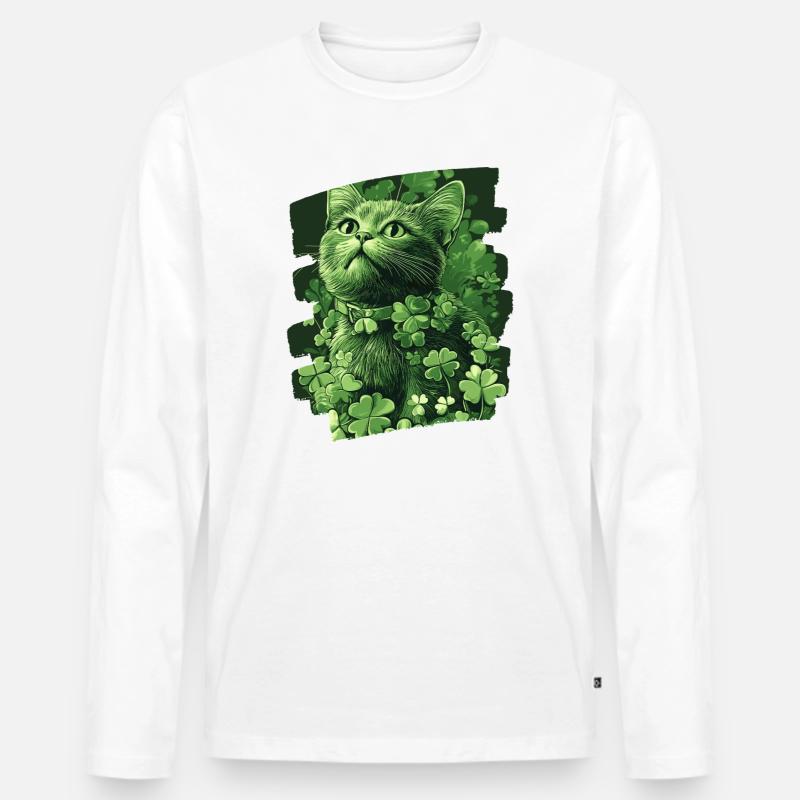 St Patricks day Katze - Männer Premium Bio Langarmshirt - Weiß