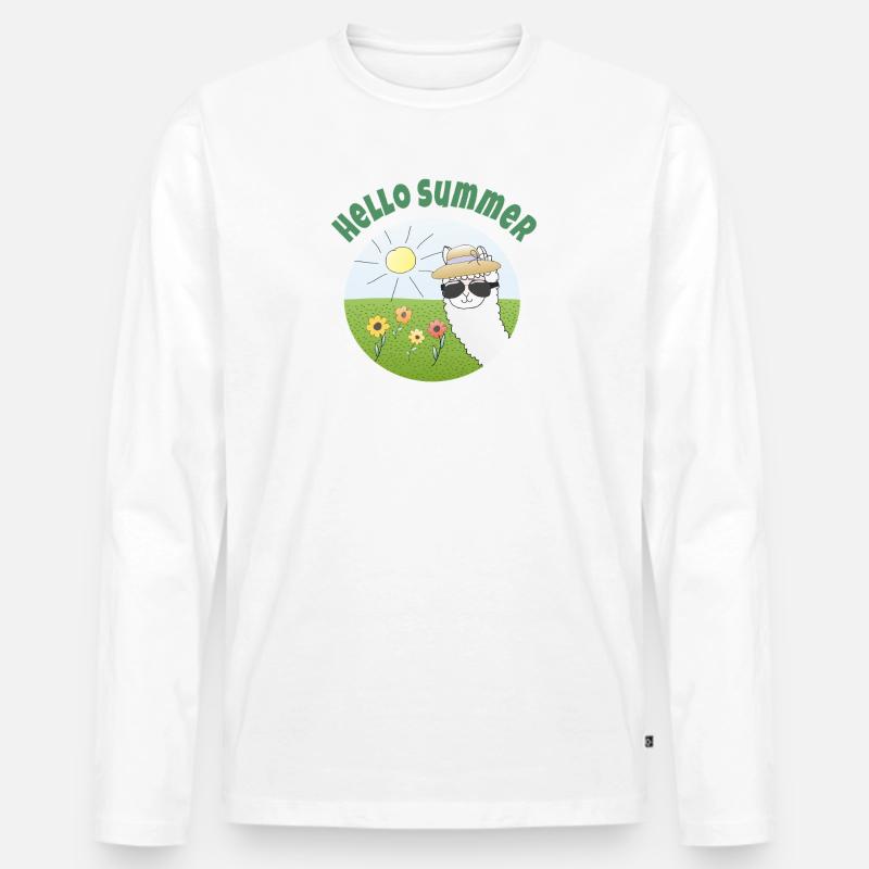 Hello Summer: Sonnenscheinalpaka - Männer Premium Bio Langarmshirt - Weiß