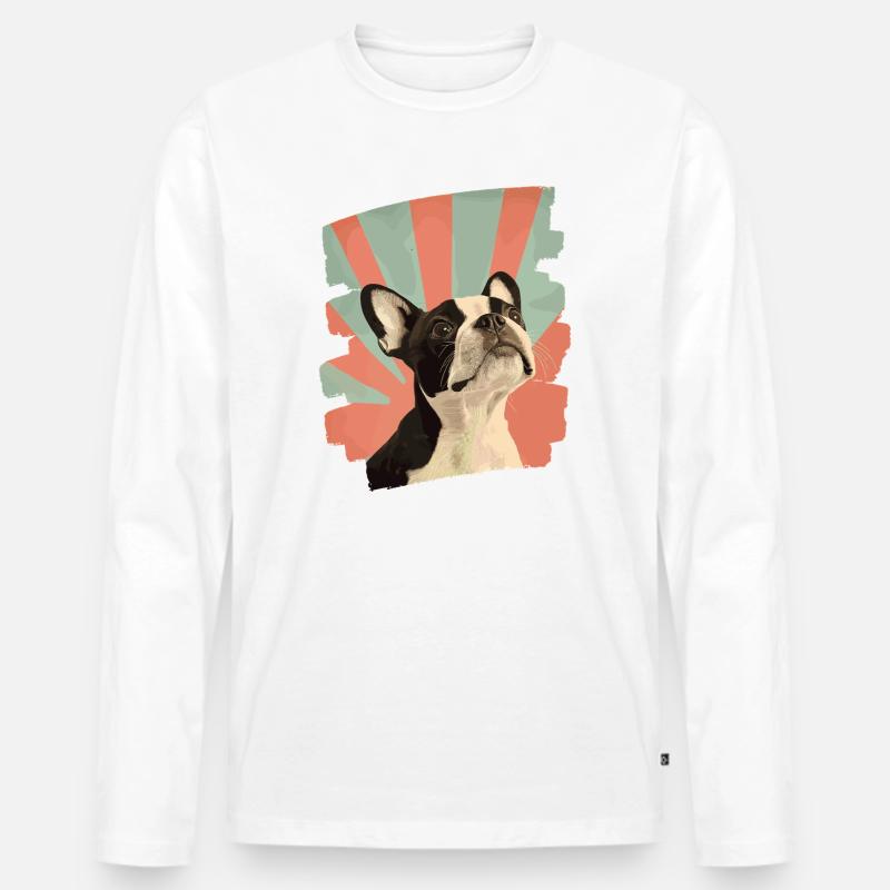 Boston Terrier - Männer Premium Bio Langarmshirt - Weiß