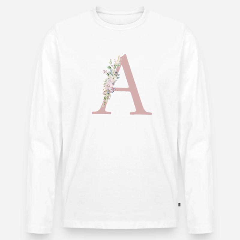 A Monogramm, Floral, personalisierbar - Männer Premium Bio Langarmshirt - Weiß