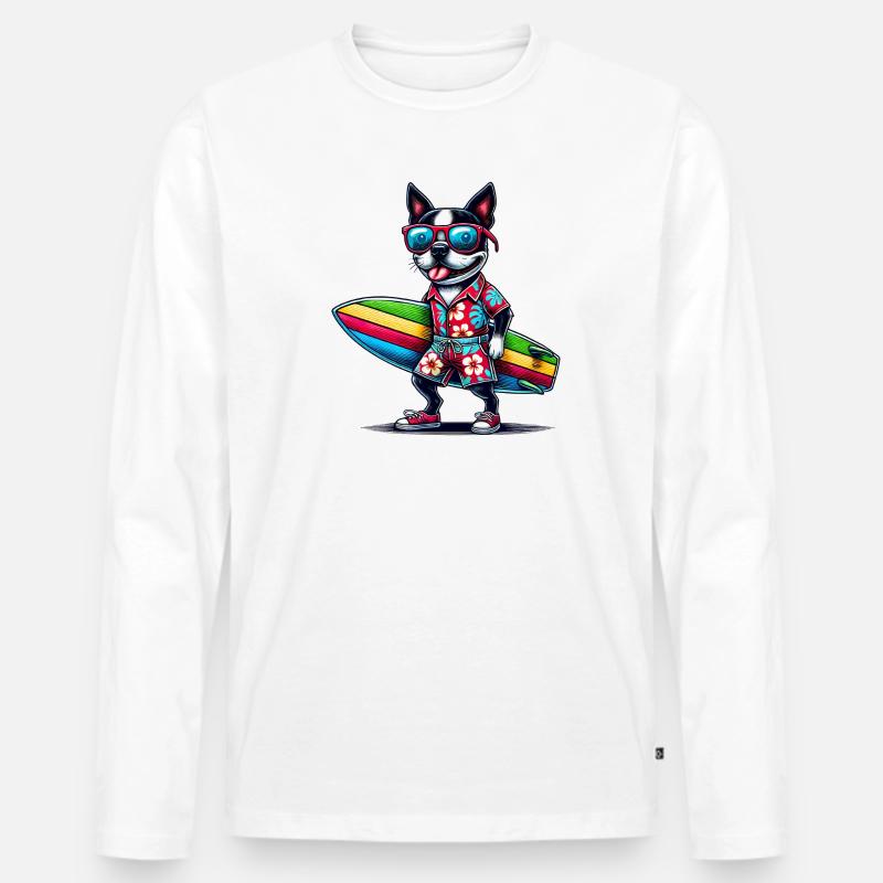 Bostie Surfer Vibes Design - Männer Premium Bio Langarmshirt - Weiß