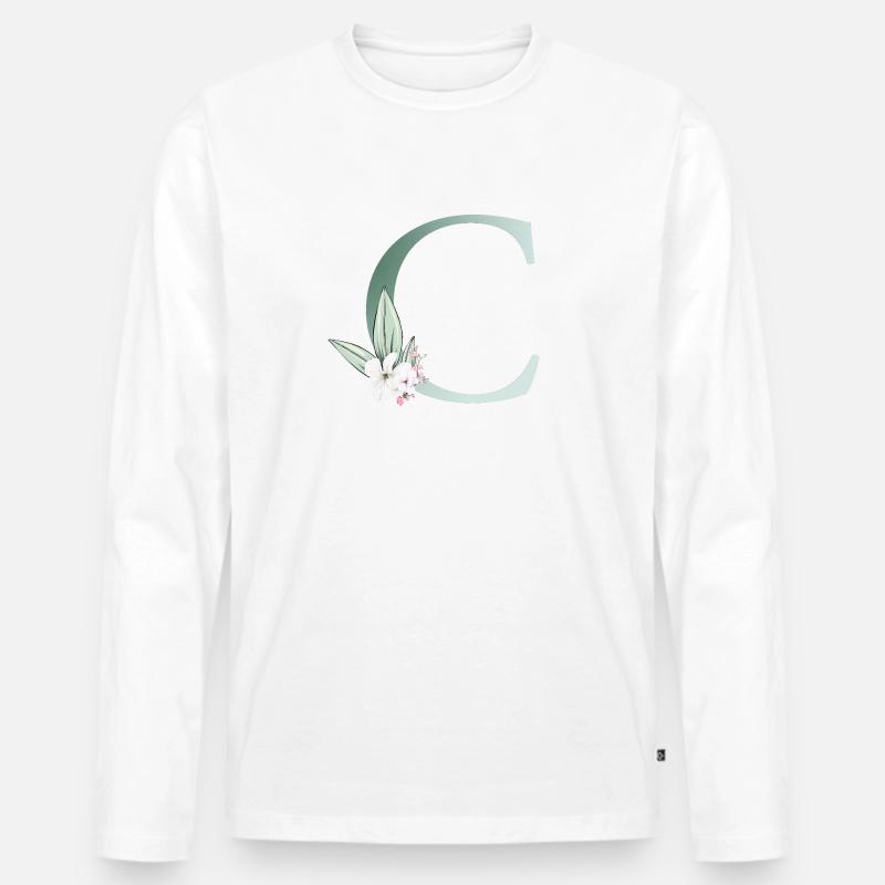C Monogram, Floral, Customizable - Men's Premium Organic Long Sleeve Shirt - white