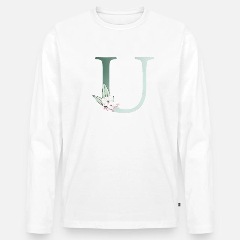 U Monogramm, Floral, personalisierbar - Männer Premium Bio Langarmshirt - Weiß