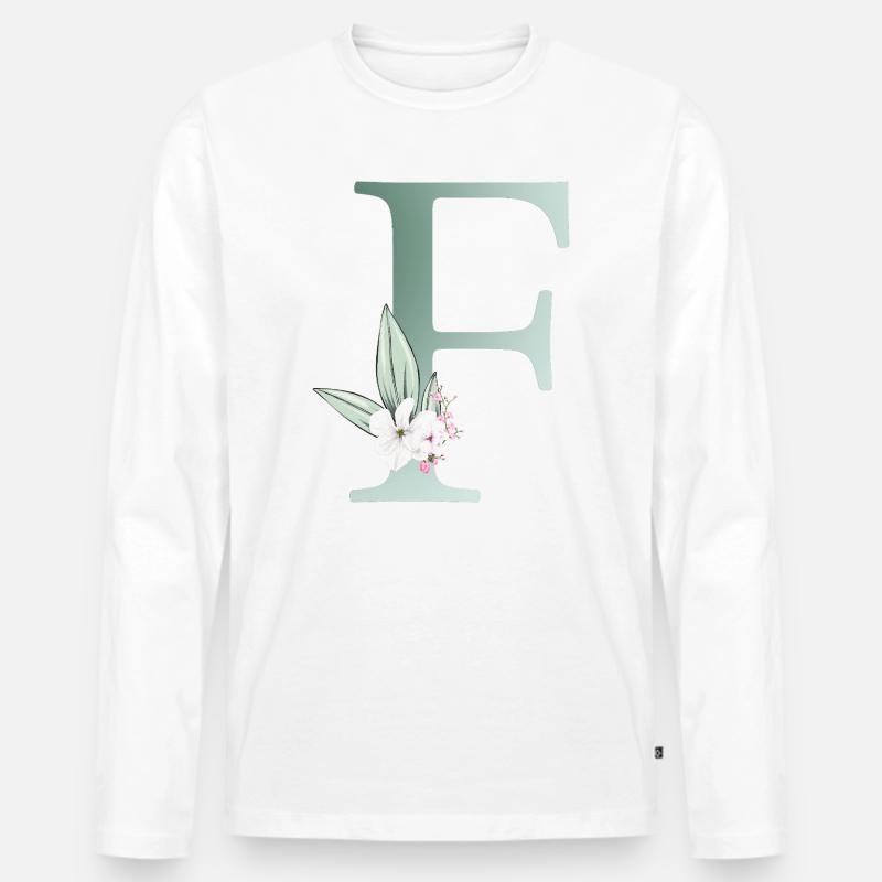 F Monogramm, Floral, personalisierbar - Männer Premium Bio Langarmshirt - Weiß