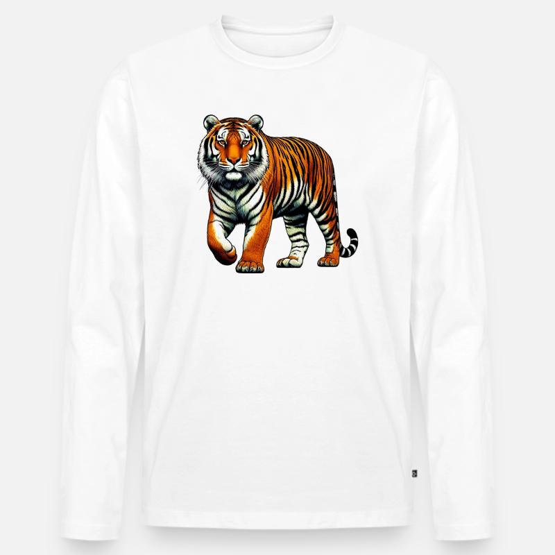 Tiger - Männer Premium Bio Langarmshirt - Weiß