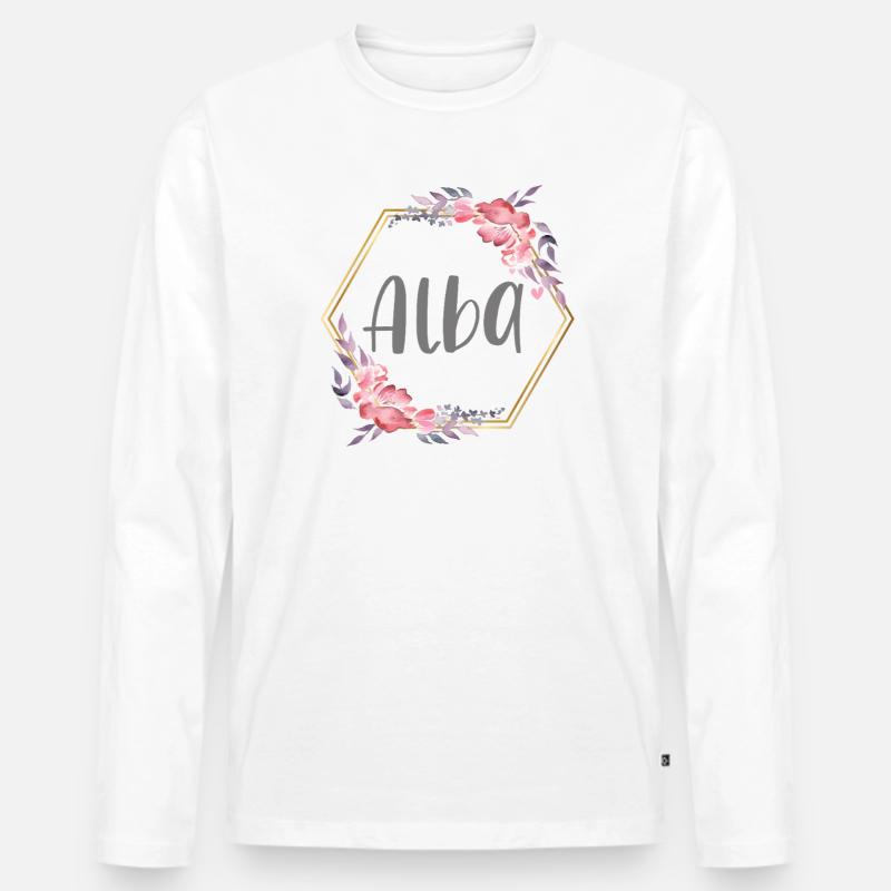 Alba Mädchen Name personalisiertes Geschenk - Männer Premium Bio Langarmshirt - Weiß