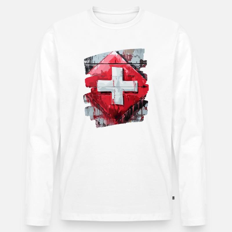 Schweizer Flagge Schweiz - Männer Premium Bio Langarmshirt - Weiß