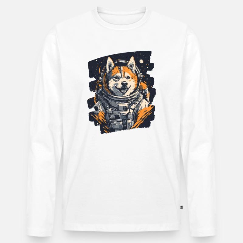 Husky Astronaut - Männer Premium Bio Langarmshirt - Weiß