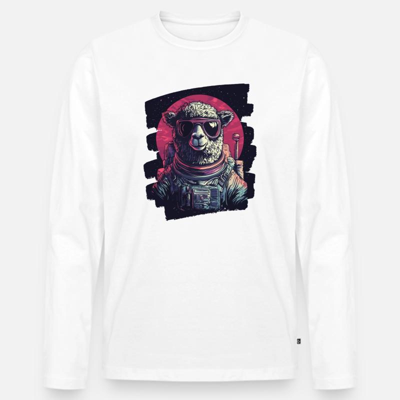 Lama Astronaut - Männer Premium Bio Langarmshirt - Weiß