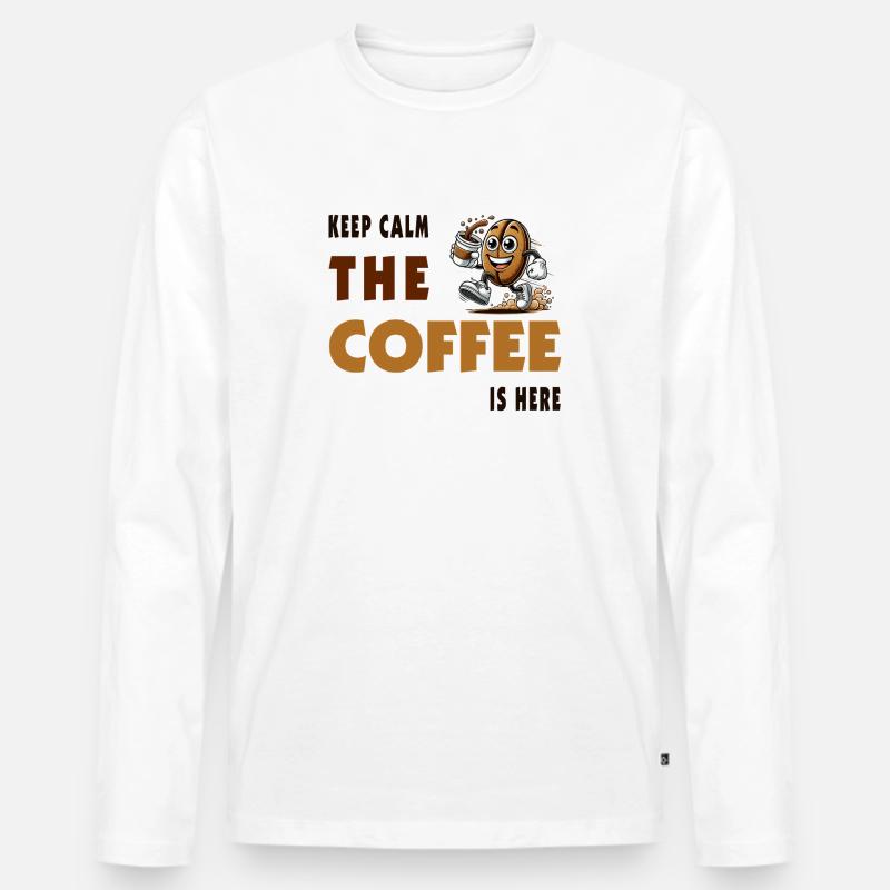 Keep Calm – The Coffee Is Here - Männer Premium Bio Langarmshirt - Weiß