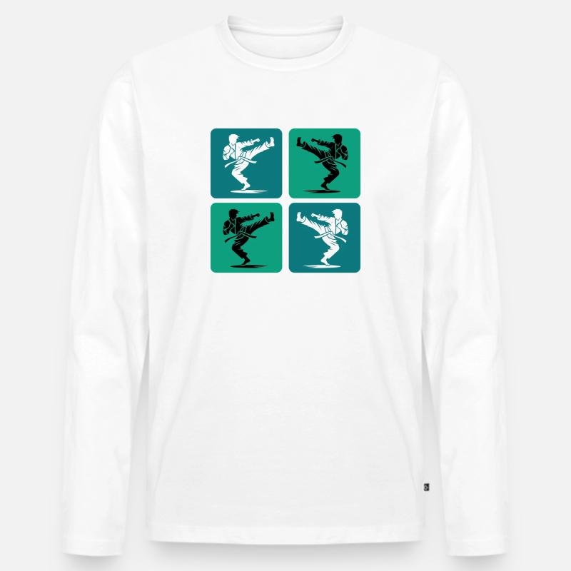 Karate Silhouette – Retro Style - Männer Premium Bio Langarmshirt - Weiß