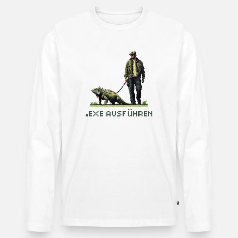 EXE AUSFÜHREN Lustiges Nerd IT Pixel Echse Design - Männer Premium Bio Langarmshirt - Weiß