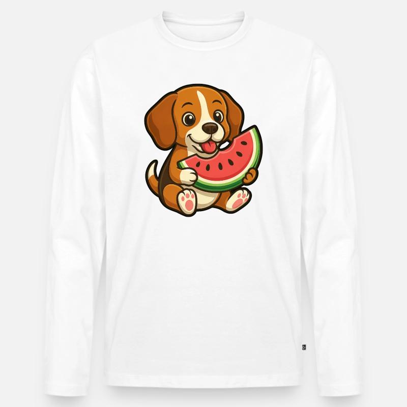 Fröhlicher Beagle Wassermelone Sommerfrucht - Männer Premium Bio Langarmshirt - Weiß