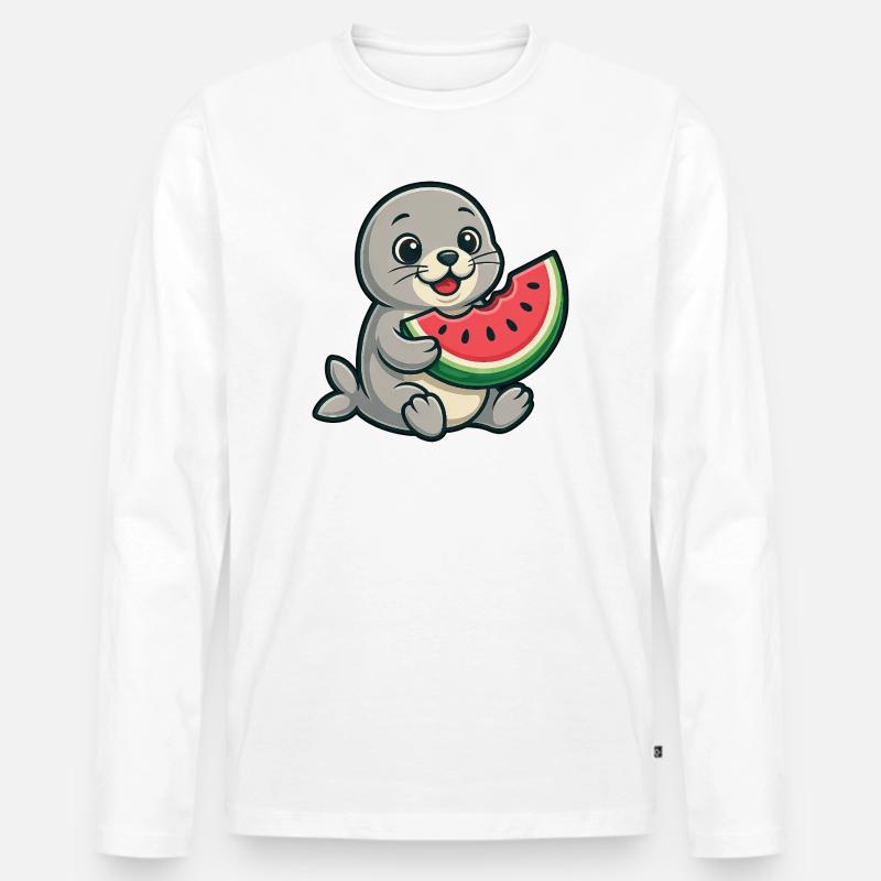 Seerobbe Melone Sommerfruchtig - Männer Premium Bio Langarmshirt - Weiß