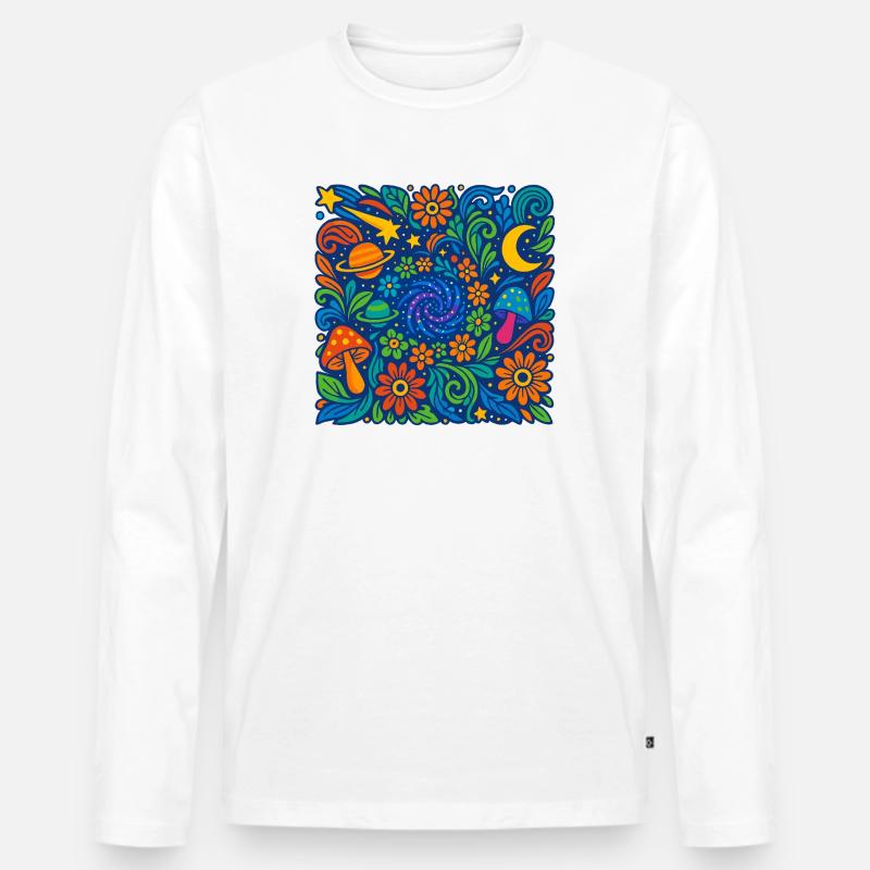 Kosmische Blütenreise - Männer Premium Bio Langarmshirt - Weiß