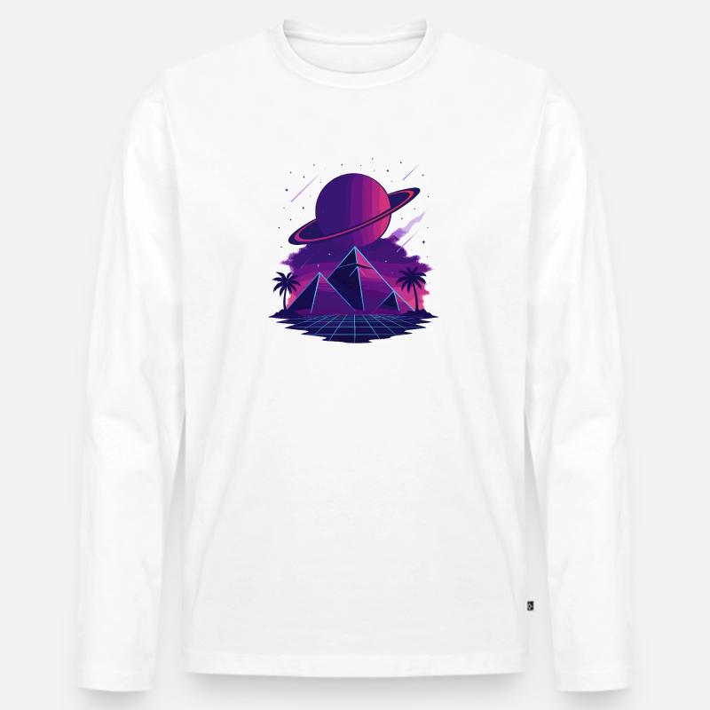 Cosmic Vaporwave Pyramids - Männer Premium Bio Langarmshirt - Weiß