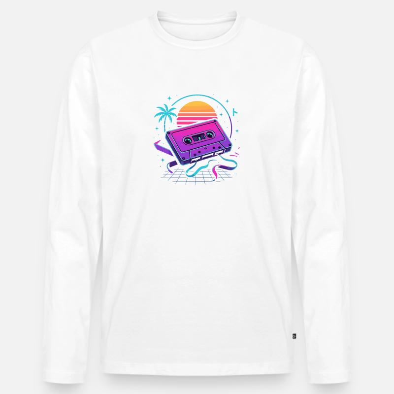 Retro Mixtape Vibes - Männer Premium Bio Langarmshirt - Weiß