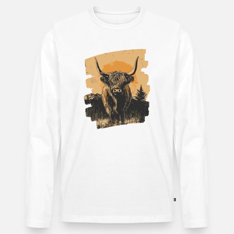 Schottisches Hochlandrind - Männer Premium Bio Langarmshirt - Weiß