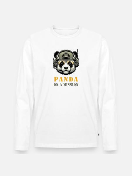 Panda in Mission / Military - Men's Premium Organic Long Sleeve Shirt - white