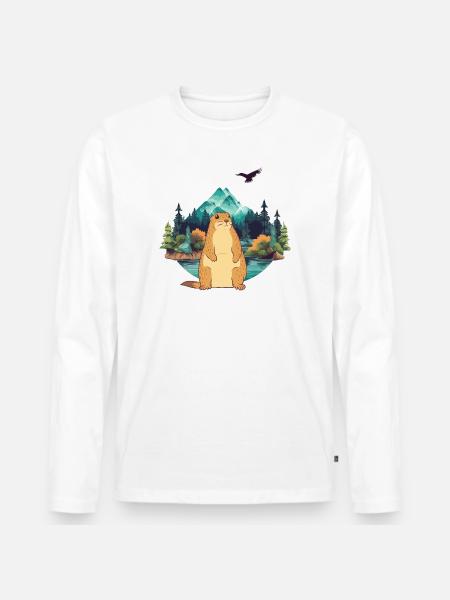 Murmeltier - Männer Premium Bio Langarmshirt - Weiß