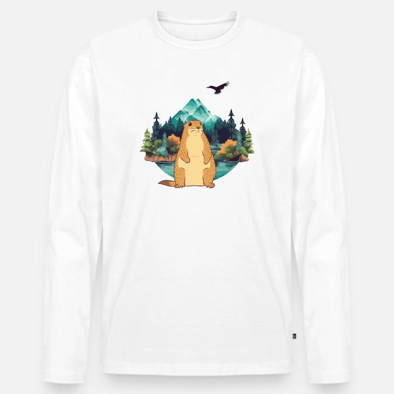 Murmeltier - Männer Premium Bio Langarmshirt - Weiß