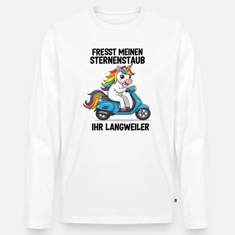 Roller-Einhorn - Männer Premium Bio Langarmshirt - Weiß